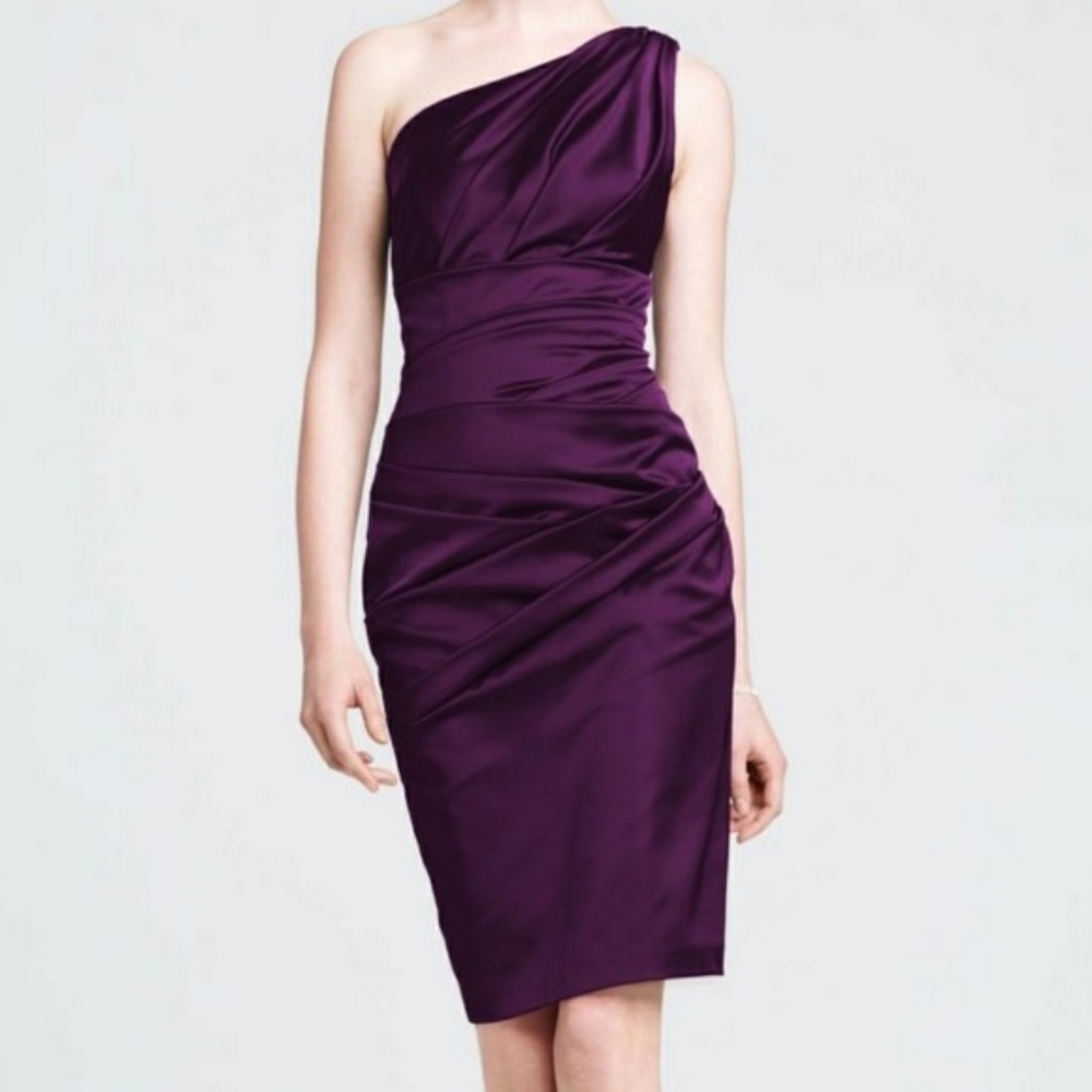David’s Bridal Purple Satin One Shoulder Dress 2
